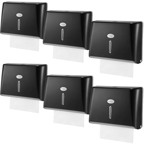 Tioncy 6 Pack Paper Towel Dispenser Wall Mount Commercial with Lock Adhesive No Drilling or Screws Install Plastic Tri Fold, C Fold Paper Hand Towel Holder for Bathroom Restroom Office(Black)