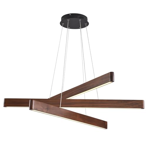 YISDESIGN 3-Light Linear Pendant,Dining Room Light Fixture,Modern Led Chandeliers for Living Room,Dimmable Wood Ceiling Pendant Light,45W for Living Room,Dining Room,Kitchen Island,Walnut Color - color: B, size: 39-3in