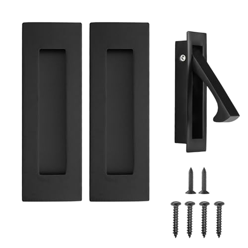 Pocket Door Handles and Edge Pull Matte Black, 6Inch Handles Hardware Latch,Recessed Finger Flush Pulls,for Closet,Sliding,Barn Door - color: Black, size: 6Inch-B