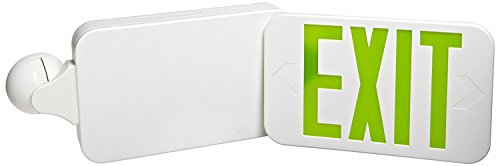 Morris Products Round Head LED Combo Exit Emergency Light – Standard Type, Green LED Color, White Housing – 33 Lumens, Energy Saving Lamps – Fully Automatic – Thermoplastic, Glare Free, Adjustable - size: Standard / 33 Lumens