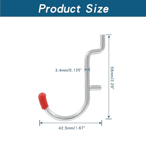 60Pcs Metal Pegboard J Hooks, 1/4", Red Head - color: Red, size: 60pcs
