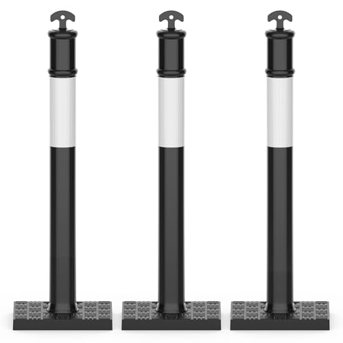 RoadHero 45 Inch Traffic Delineator Post Cones with Base, Black, 3 Pack - color: Black