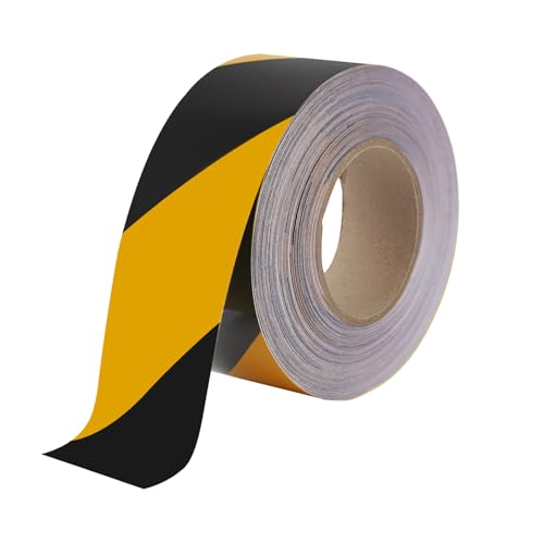 Makeid Floor Marking Tape, 2" Width x 100' Length, Heavy Duty Safety Hazard Tape, Strong Adhesive, Waterproof & Wear Resistant Floor Tape for Warehouse, Factory, Concrete & High Traffic Areas - color: Black on Yellow