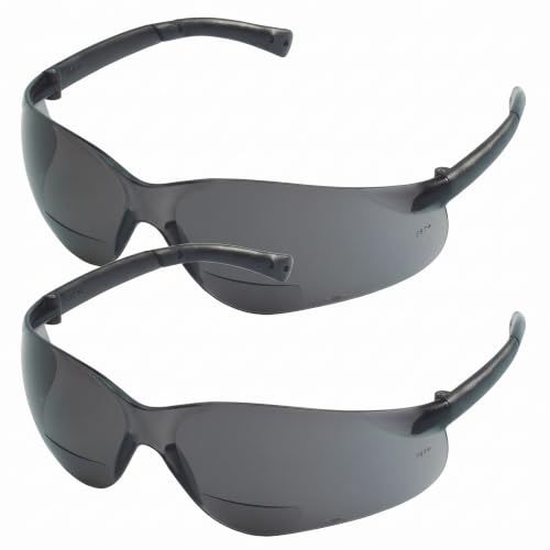 MCR Safety Crews BKH20G BearKat Magnifier Polycarbonate 2.0 Diopter Gray Lens Safety Glasses with Non-Slip Hybrid Black Temple Sleeve (Pack of 2) - color: Gray Lens, size: 2.0 Diopter (Pack of 2)