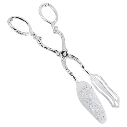 9in Vintage Salad Tong for Serving, Zinc Alloy Silver Food Serving Tongs Salad Steak Clip Buffet Tongs Kitchen Utensils for Buffet Catering Bread BBQ, 8.5x4.5in (1PCS)