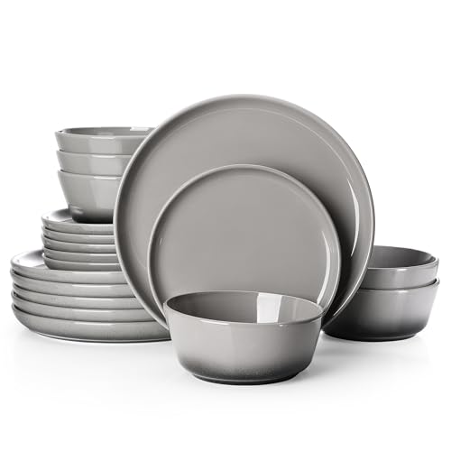 Sweese Porcelain Dinnerware Sets, Handpainted Plates and Bowls Set for 6, Scratch Resistant Dinner Set, Dishwasher and Oven Microwave Safe Dishes Set, Graphite Gray - color: Graphite Gray