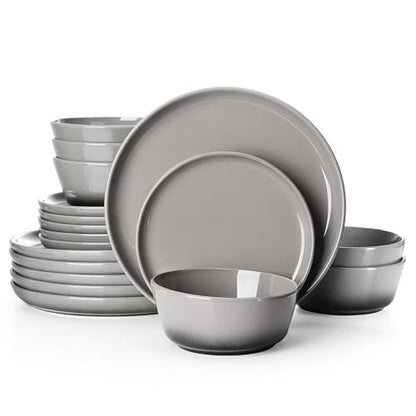 Sweese Porcelain Dinnerware Sets, Handpainted Plates and Bowls Set for 6, Scratch Resistant Dinner Set, Dishwasher and Oven Microwave Safe Dishes Set, Graphite Gray - color: Graphite Gray