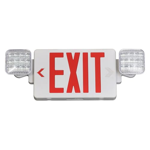 GZRUIYANG Exit Sign with Emergency Lights Red, LED Emergency Exit Light with Battery Backup, UL 924 Certified, AC 120/277V, Commercial Emergency Lights Combo for Business - 1 Pack - color: White Housing Red Letter, size: 1 Pack