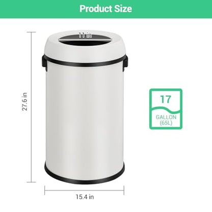 Jojoka 17 Gallon/65L Round Open Top Trash Can, Stainless Steel Garbage Bin, - color: White Open Top