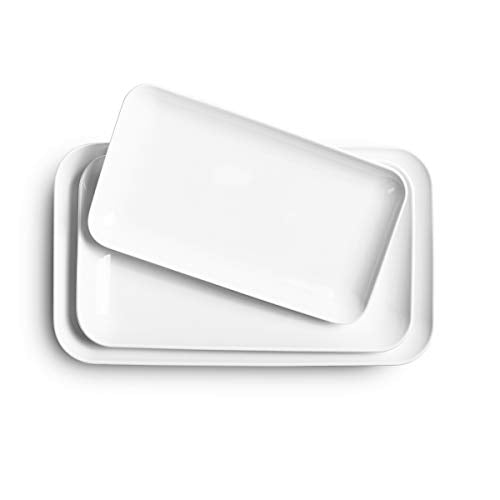 DELLING Large Serving Platter Set of 3, 16/14/12 Inch Porcelain Serving Trays for Party - White Ceramic Rectangular Platters for Entertaining, Appetizer Fruit Tray for Gethering Shower Dinner - color: White, size: 16/14/12 inch