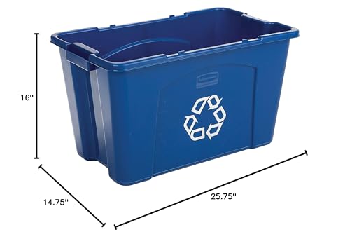 Rubbermaid Commercial Products Recycling Bin - 18 Gallon, Stackable, for Paper and Packaging, Indoor/Outdoor/Garage/Home/Commercial Facilities, Blue - size: 18G