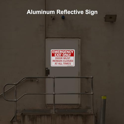 2 Pack Emergency Exit Only- Door Must Remain Closed at All Times Sign, 10x7Inch Aluminum Emergency Exit Only Keep Door Closed Sign, UV Protected and Weatherproof, Easy to Install, Indoor/Outdoors Use