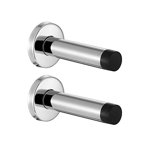 JQK Door Stopper Chrome, 304 Stainless Steel Thicken 1mm Sound Dampening Door Stop Bumper Wall Protetor 2 Pack, Polished Chrome, DSB5-CH-P2 - color: Chrome & Black Tip, size: 2 Pack