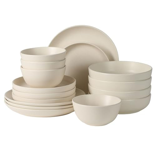 Gibson Elite Leeds Court Plates and Bowls Sets, 16-Piece Stoneware Dinnerware Sets, Cream White, Round Speckle Reactive Glaze Dish Set - color: Cream White (Leeds Court)