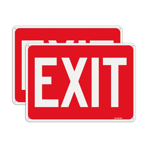 T&R Large Exit Sign - 2 Pack - 14 x 10 Inches Rust Free .040 Aluminum Reflective - UV Protected, Waterproof and Fade Resistant - 4 Pre-drilled Holes - color: Red -14" x 10" - 2 Pack