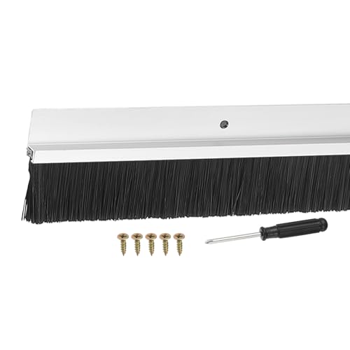Door Sweep Aluminum Alloy Brush Sweeps, 1.6 Inch Black PP Brush 39"L x 2.6"W Fit for Gaps of Door Bottom - H-Shape Holder (Silver) - color: Silver, size: 1.6 Inch