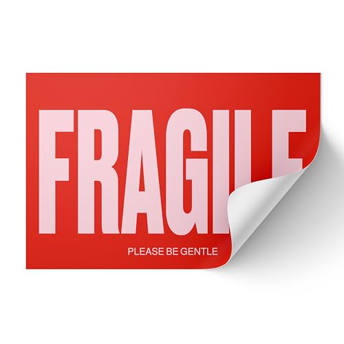 Fragile Stickers – Red and Pink Handle with Care Labels, 2x3 Inch – Roll of 250 for Moving Boxes and Packing Supplies