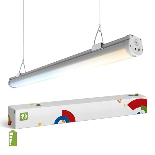 ASD 4FT LED Vapor Tight Light Fixture with Emergency Battery Backup - 32W/48W/56W 120-277V 3500/4000/5000K Dimmable Vapor Proof Lighting, Seamless Linkable Commercial Wall Light, UL DLC - color: 4ft Emergency Battery, size: 1 Pack