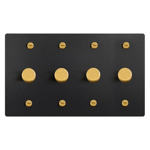 SELECT 4 Gang Solid Brass Rotary Dimmer Switch, 3-Way & 1-Way Compatible - color: Black with Brass, size: 4 Gang, style: 1/3-Way Dimmer
