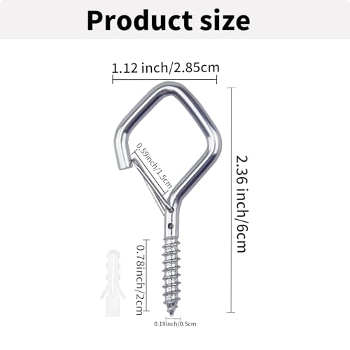 12 Pack Ceiling Hooks with Safety Buckle 2.36IN Screw in Hooks - color: Silver