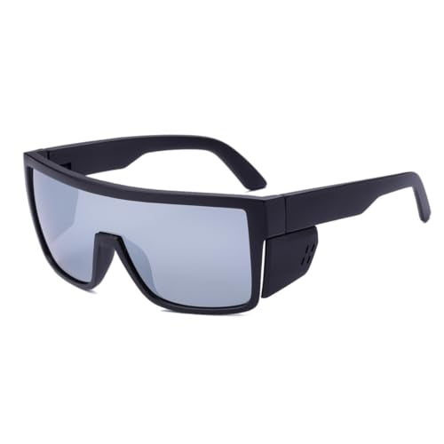 Polarized Safety Sunglasses, UV400 Protection, ANSI Z87.1 Wraparound Protective Eyewear - color: Matte Black Silver Mirror