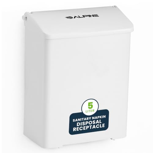 Alpine Sanitary Napkin Disposal Receptacle, Wall Mounted Trash Can, White