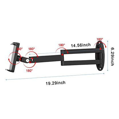 Tablet Wall Mount with Adjustable Long Arm Hinge 360° Swivel Bracket for 4.7 to 12.9 inch Tablet or Phone（Black）