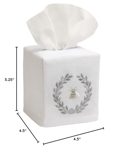 Jacaranda Living Square Tissue Box Cover, Linen/Cotton Fabric Tissue Holder, Decorative Cloth Tissue Cube Cover, Nature Designs Napoleon Bee Wreath (Pewter) - color: Napoleon Bee Wreath (Pewter)