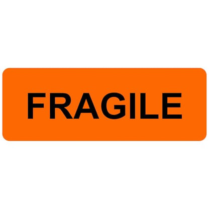 Fragile Orange Stickers, 500/Roll, Fluoro Courier & Handling Labels, 2.8" x 1" (70mm x 25mm), Permanent Adhesive - style: FRAGILE