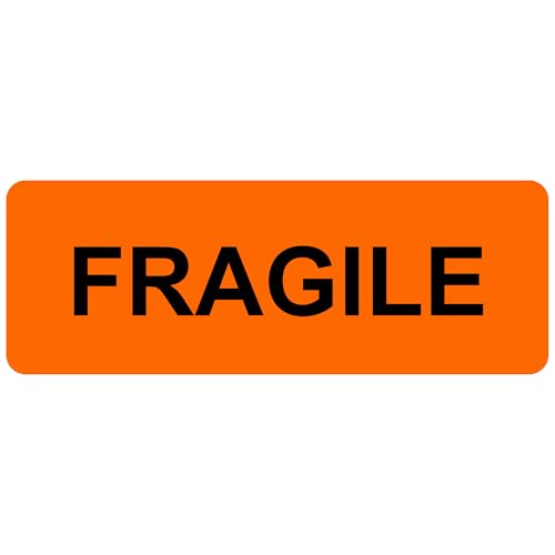 Fragile Orange Stickers, 500/Roll, Fluoro Courier & Handling Labels, 2.8" x 1" (70mm x 25mm), Permanent Adhesive - style: FRAGILE