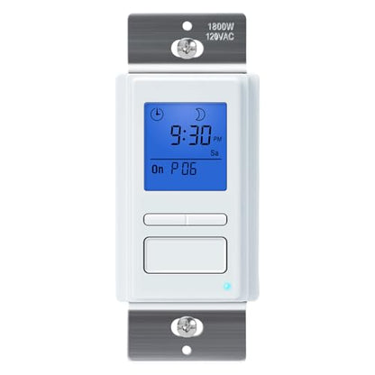 Ortis 7-Day Programmable in-Wall Timer Switch, Blue Backlight, Auto On/Off at Sunrise/Sunset, 3 Operating Modes and 49 Custom Schedules, Compatible with Fans and Motors, Neutral Wire Required - color: Blue Backlight