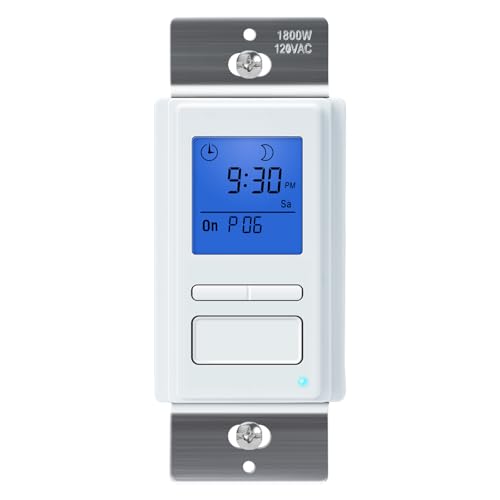 Ortis 7-Day Programmable in-Wall Timer Switch, Blue Backlight, Auto On/Off at Sunrise/Sunset, 3 Operating Modes and 49 Custom Schedules, Compatible with Fans and Motors, Neutral Wire Required - color: Blue Backlight