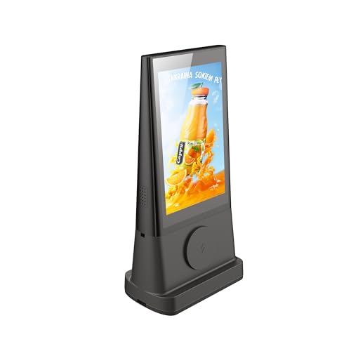 WeADS Digital Table Tent,Sign Holder by WFI Connected,Double Touch Screen Table Talker with 23200mAH Battery and Wireless Phone Charger for Restaurant Business Store Bar (Black) (FYD-06-23200mAH)