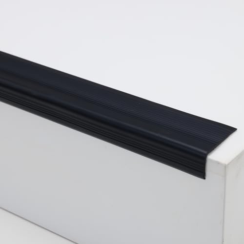 Trimold Vinyl Anti-Slip Stair Nosing, Self Adhesive Non-Slip Staircase Step, Flexible Rubber Treads Edge Protector Molding Trim for Outdoor & Indoor Uses (16.4ft, Black) - color: Black, size: 16.4ft