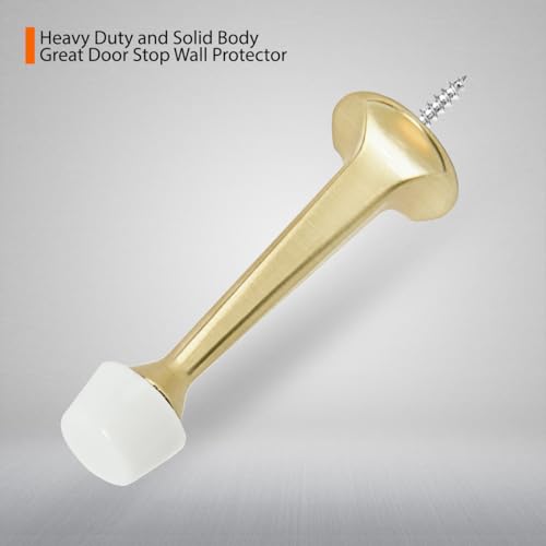 2 Pack Gold Solid Rigid Door Stops - Heavy Duty Door Stoppers Wall Protector with Soft Rubber Tips, Brushed Brass - color: Brushed Brass, size: 2 Pack