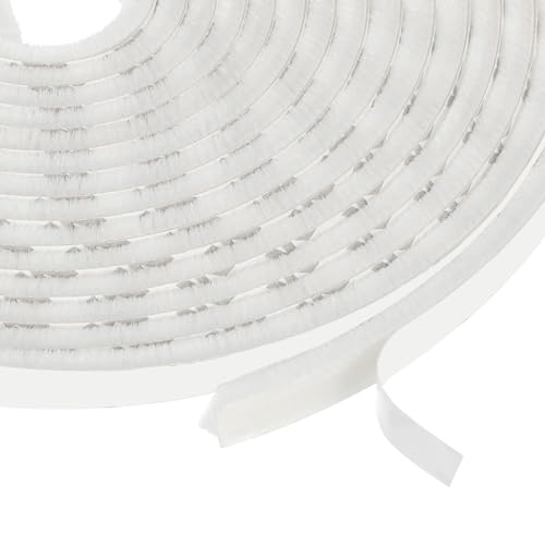 Self Adhesive Brush Seal Weather Stripping 3/16" x 3/8" x 16.4ft, Door Brush Strip for Sliding Sash Door Window Wardrobe Seal, White
