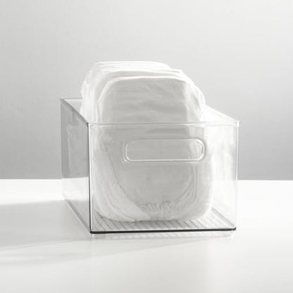 mDesign Plastic Deep Bin Organizer Caddy Container w/ Handles for Nursery, Kitchen, Pantry, Bathroom, Cabinet Storage Organization - Holds Snacks, Bottles, Baby Food Jar, Diaper - 14" Long -Clear - size: 14.5 x 8 x 6 (Pack of 1)