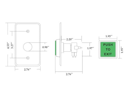 Push to Exit Button Big Square Press Button Green LED Indicator Stainless Steel Panel DC 12V 24V NC/NO/COM Output for Door Access Control System