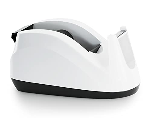 Heavy Base Nonskid Desk Tape Dispenser One-Hand Dispensing (White)