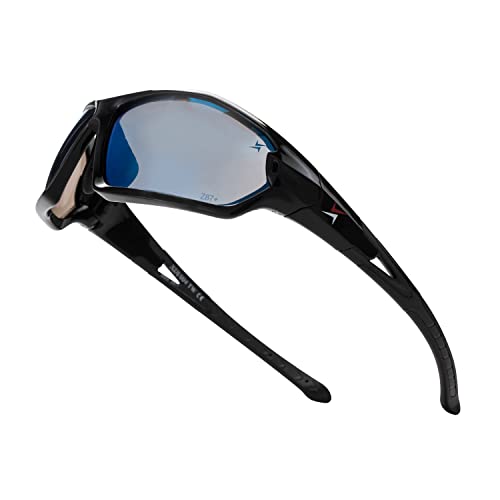 X Power ANSI Z87+ Safety Sunglasses Impact Resistant Polycarbonate Lens & Double Injection Frame - color: 004 Clear Black Frame / Blue Mirror Lens