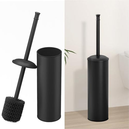 BESy Toilet Brush and Holder, Toilet Cleaner Bowl Set with Two Brush with Extra Long Handle, Durable Bristles Toilet Scrubber and Covered Holder, Drip-Proof Stainless Steel Matte Black - color: Matte Black
