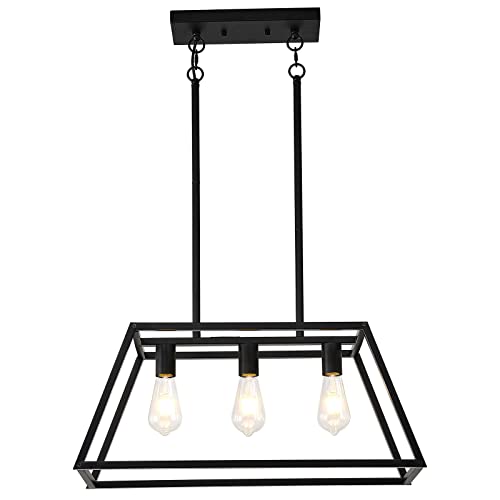 Kitchen Lighting Fixtures Ceiling Hanging Modern Linear Hanging Matte Black 3-Light Industrial Pendant Lighting for Kitchen Island - color: Black-575, size: 3 Lights