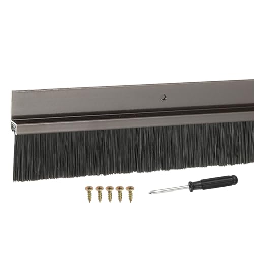 Door Sweep Aluminum Alloy Brush Sweeps, 1.6 Inch Black PP Brush 39"L x 2.6"W Fit for Gaps of Door Bottom - H-Shape Holder (Brown) - color: Brown, size: 1.6 Inch