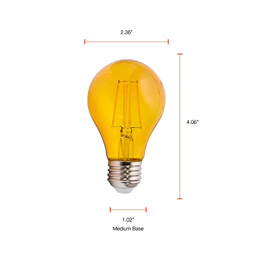 Sylvania LED Yellow Glass Filament A19 Light Bulb, Dimmable, Efficient 4.5W, E26 Medium Base, 2 Pack - color: Yellow, size: 2 Count