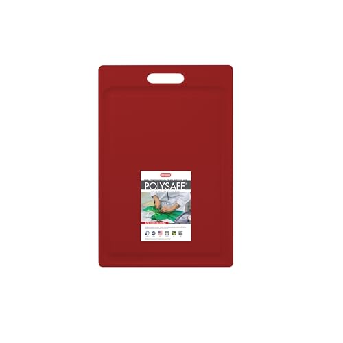 Dexas NSF Certified Polysafe Cutting Board with Handle and Juice Well, 12 x 18 inches, Reversible Kitchen Cutting Board, Red - color: Red, size: 18"L x 12"W