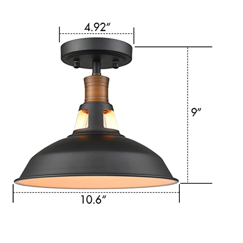 CLAXY Industrial Ceiling Light Semi Flush with Black and White Barn Shade - color: Black and White