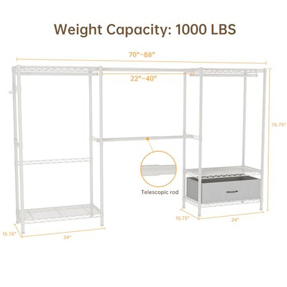 Golpart Heavy Duty Clothing Rack with Adjustable Shelves Clothes Wardrobe - color: White, size: 15"DX(70-88)"WX74.5"H