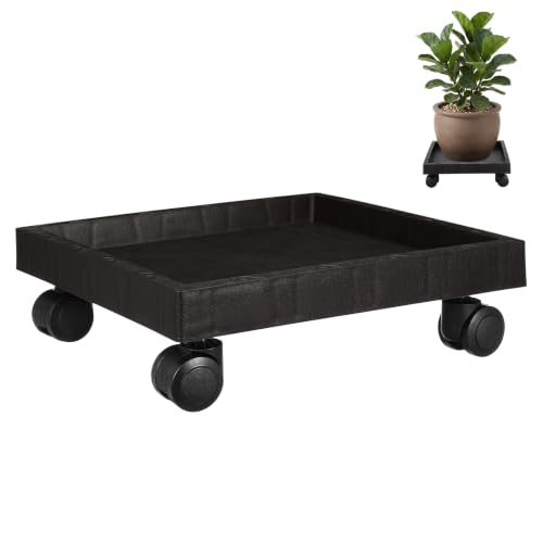 Cabilock Square Plant Stand Caddy Plant Saucer Tray with Wheels Flower Pot Tray Caster Wheels (Black)