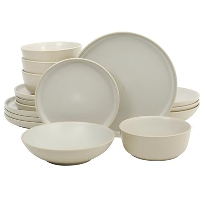 Gibson Elite Tribeca Loft 16-Piece Dinnerware Set – Matte Cream and White Reactive Glaze Stoneware, Double Bowl Round Plates and Bowls – Modern Neutral Tableware for 4, Dishwasher & Microwave Safe - color: Matte Cream & White (Tribeca Loft)