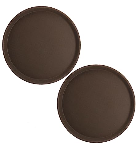 Soro Essentials- 11" Round Non-Skid Serving Tray Brown Color Fiberglass Set of 2- Food Tray Restaurant Serving Trays Skid Resistant Surface Perfect for Cafeterias Cafes Fast Food - color: Brown, size: 11"